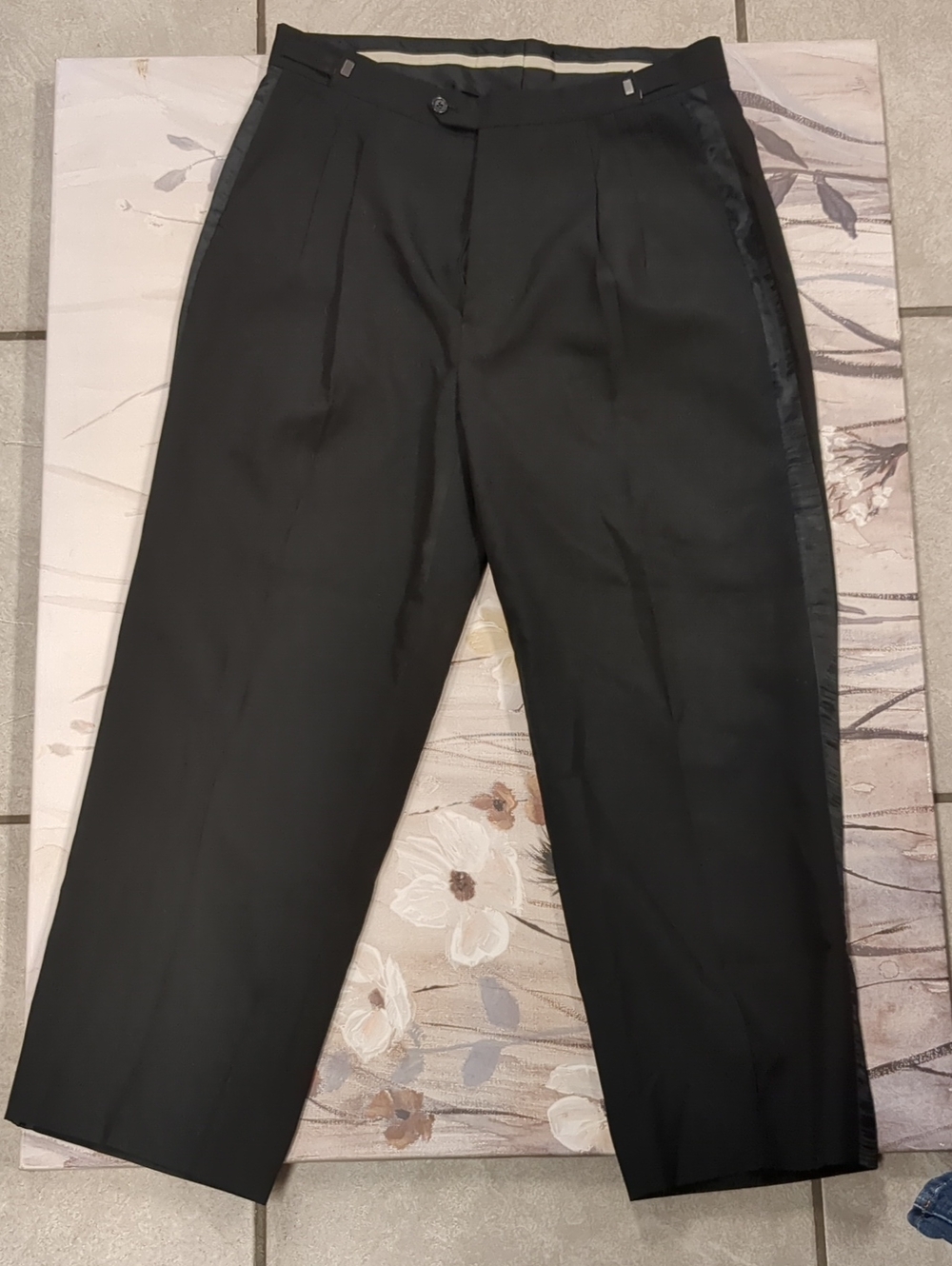 Men's Black Dress Pants with Satin Side Stripe